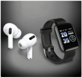 Combo Of Truly Earbuds Headset with Mic, & Bluetooth D116 Smart Watch with Heart Rate Monitor and Other Features